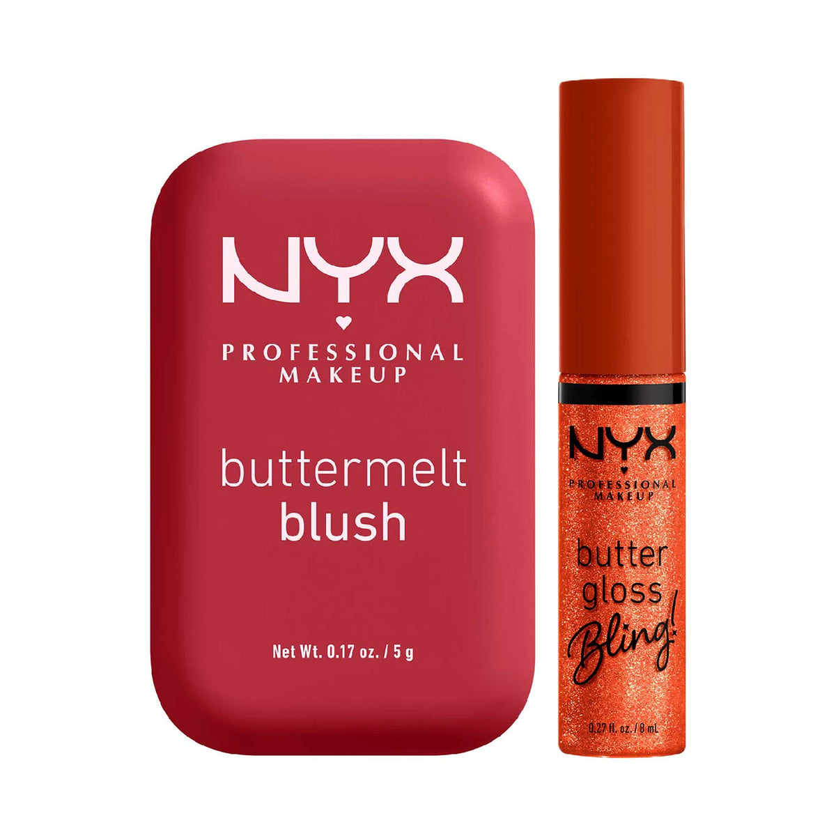 NYX Buttermelt Blush Back and Butta 10 5g & Buttergloss Bling Lip Gloss Shimmer Down 8ml Duo