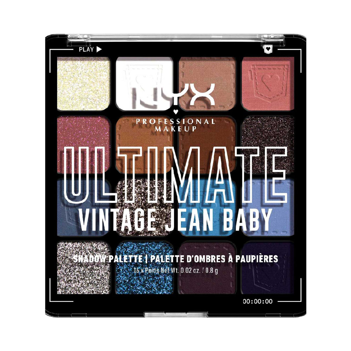 NYX Professional Makeup Ultimate Shadow Palette Vegan 16-Pan - Vintage Jean Baby - 50 ml