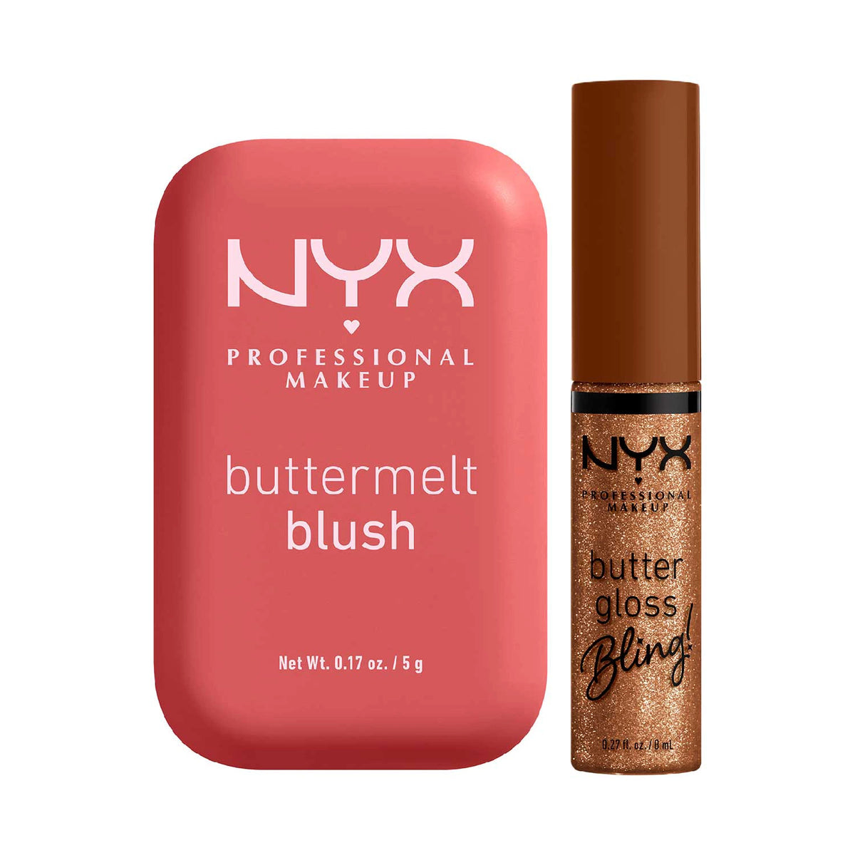 NYX Buttermelt Blush Feeling Butta 02 5g & Buttergloss Bling Pay me in Gold Lip Gloss 8ml Duo
