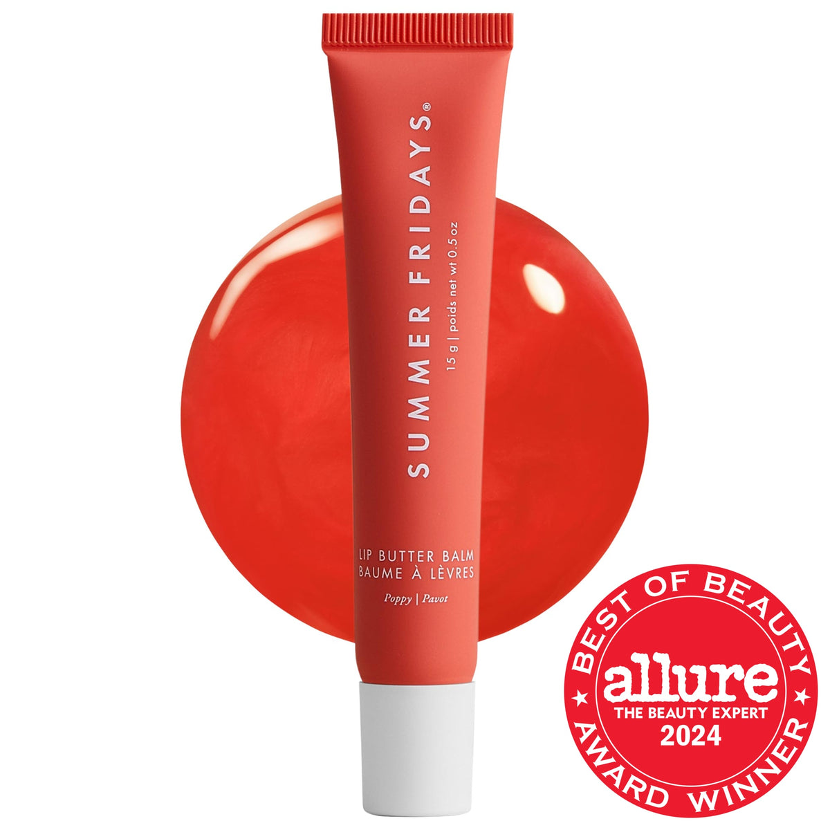 Summer Fridays Lip Butter Balm Treatment for Hydration + Nourishing Shine - Poppy - sheer citrus coral