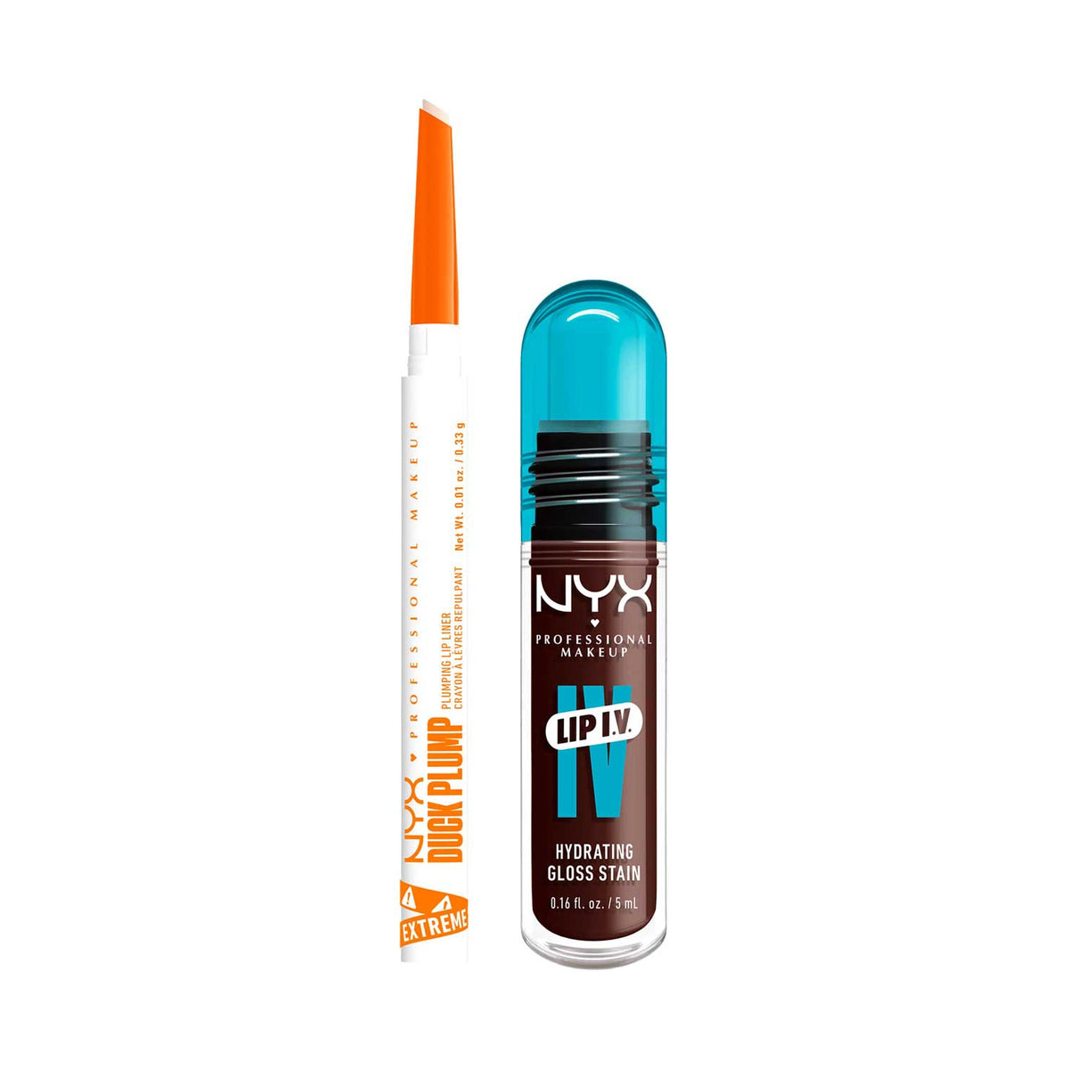 NYX Professional Makeup Wet Shot IV Mocha Me Wet Lip Stain & Duck Plump Liner Clear Bundle