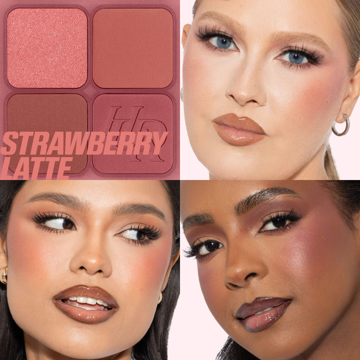 Huda Beauty Blush Filter Blurring Blushlighters Palette - Strawberry Latte - Strawberry Fizz, Rose Chai, Latte, Pink Espresso