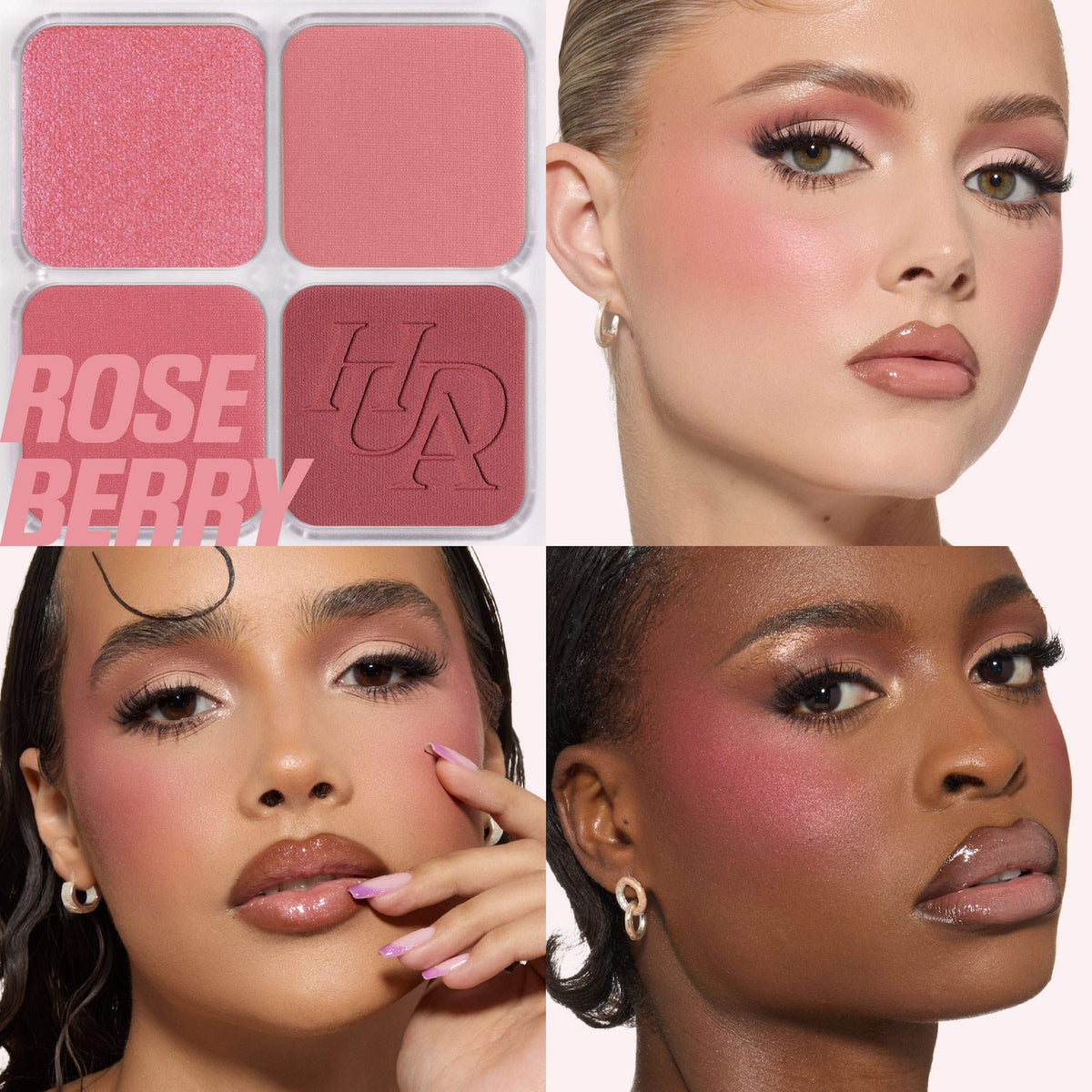 Huda Beauty Blush Filter Blurring Blushlighters Palette - Rose Berry - Berry Fizz, Pink Velvet, Strawberry Cream, Bronze Berry