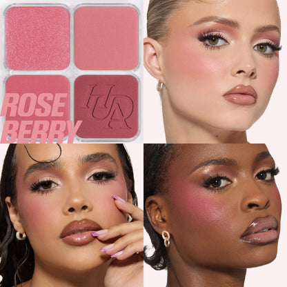 Huda Beauty Blush Filter Blurring Blushlighters Palette - Rose Berry - Berry Fizz, Pink Velvet, Strawberry Cream, Bronze Berry