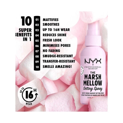 NYX Professional Makeup Setting Spray, Marshmellow Matte Setting Spray, Up to 16H Wear, - 60 ml