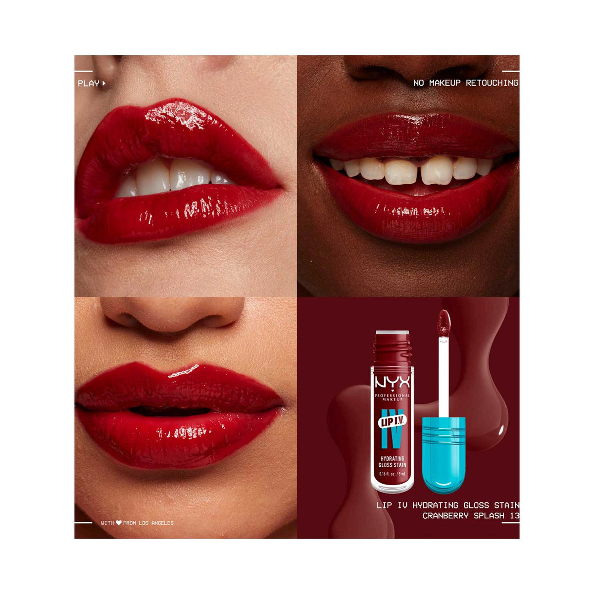 NYX Professional Makeup Wet Shot IV Cranberry Splash Lip Stain & Duck Plump Liner Clear Bundle
