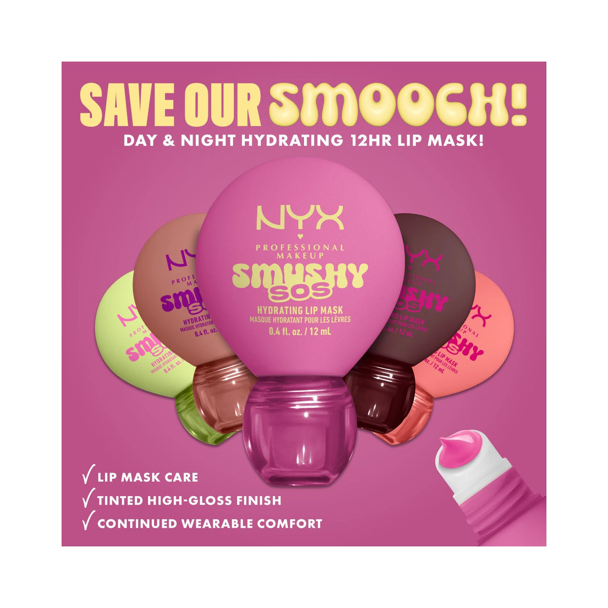 NYX Professional Makeup Smushy SOS Hydrating Lip Mask 12HR Hydration Glossy Shine