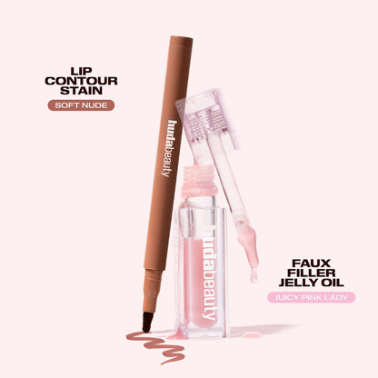 Huda Beauty Kiss Me Lip Contour Stain and Lip Jelly Gift Set - Pink Nude