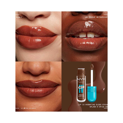 NYX Professional Makeup Wet Shot IV Splash N Spice Lip Stain & Duck Plump Liner Clear Bundle