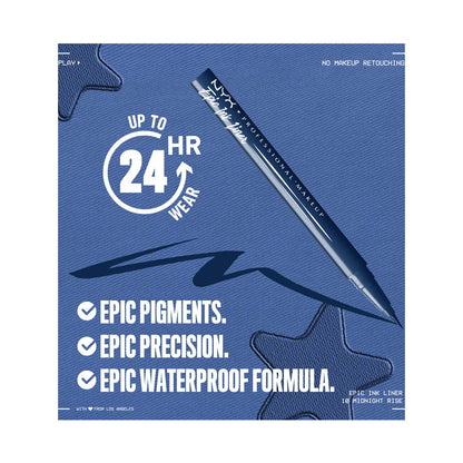 NYX Professional Makeup Epic Ink Liner, Waterproof Liquid Eyeliner Pen - Mid Night Rise, 1 Count - 8 ml
