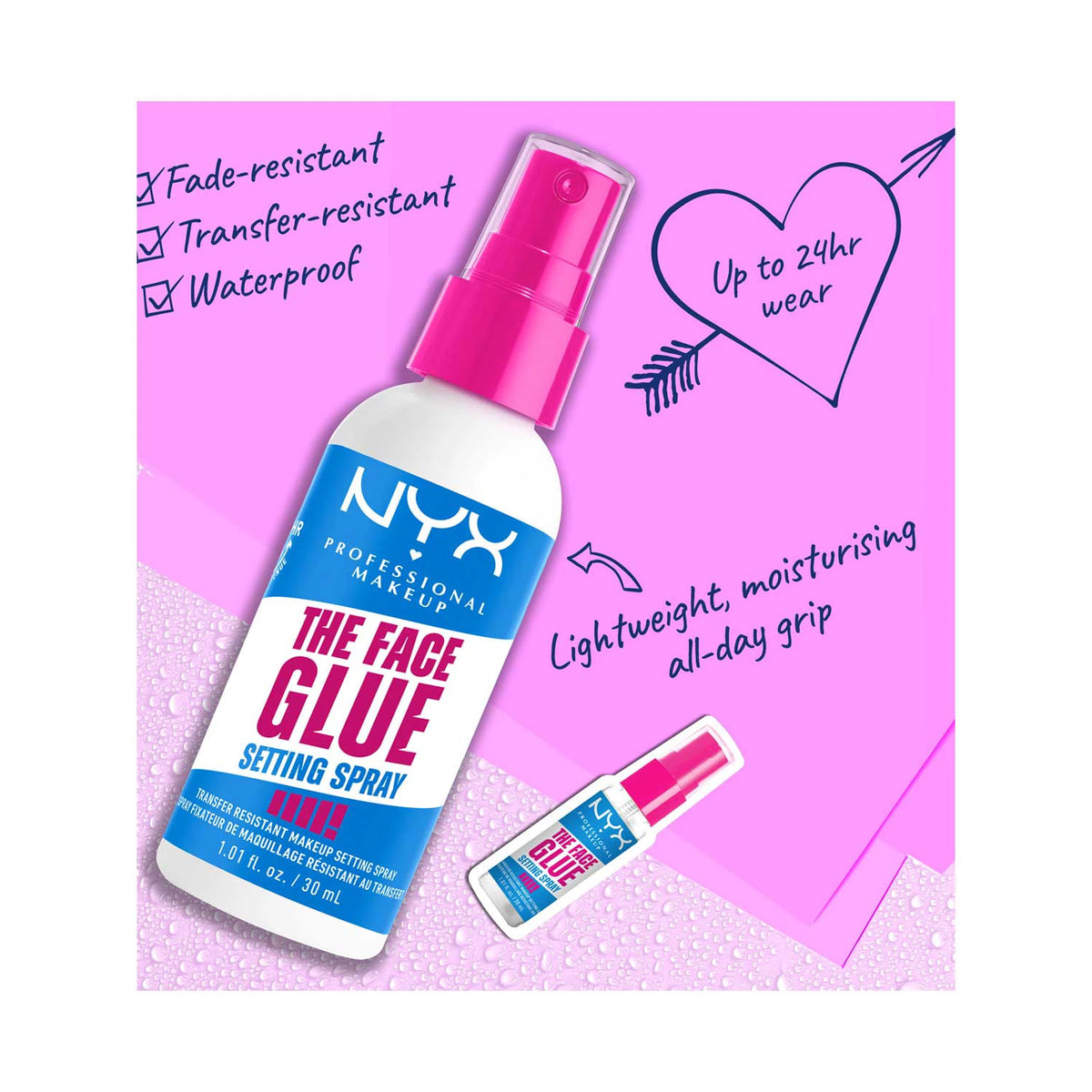 NYX Professional Makeup Setting Spray, The Face Glue Setting Spray, up to 24 hr wear, - 60 ml