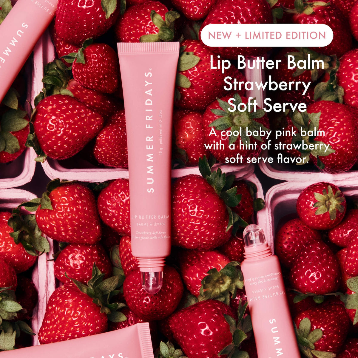 Summer Fridays Lip Butter Balm Treatment for Hydration + Nourishing Shine - Strawberry Soft Serve