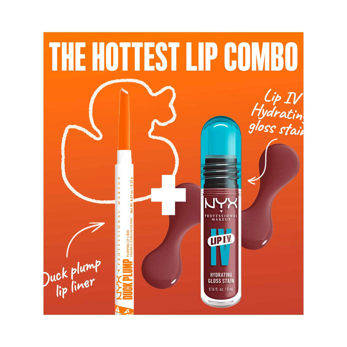 NYX Professional Makeup Wet Shot IV Hydra-Honey Lip Stain & Duck Plump Liner Clear Bundle