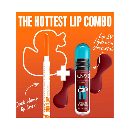 NYX Professional Makeup Wet Shot IV Cranberry Splash Lip Stain & Duck Plump Liner Clear Bundle