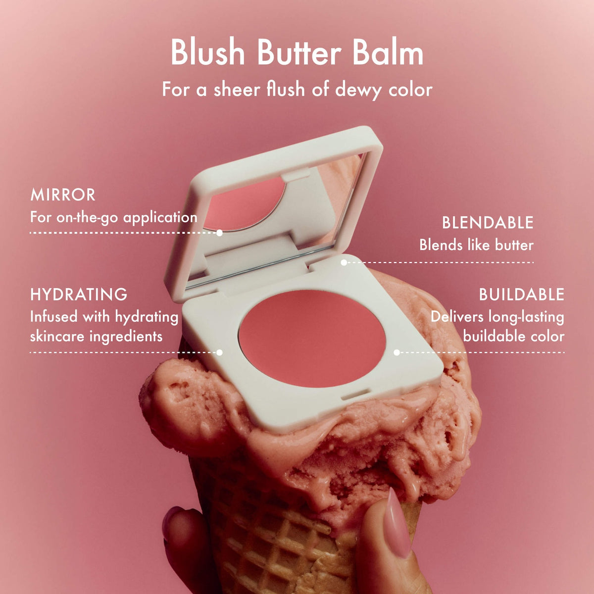 Summer Fridays Blush Butter Balm Hydrating Cream Blush with Peptides - Soft Strawberry - neutral pink