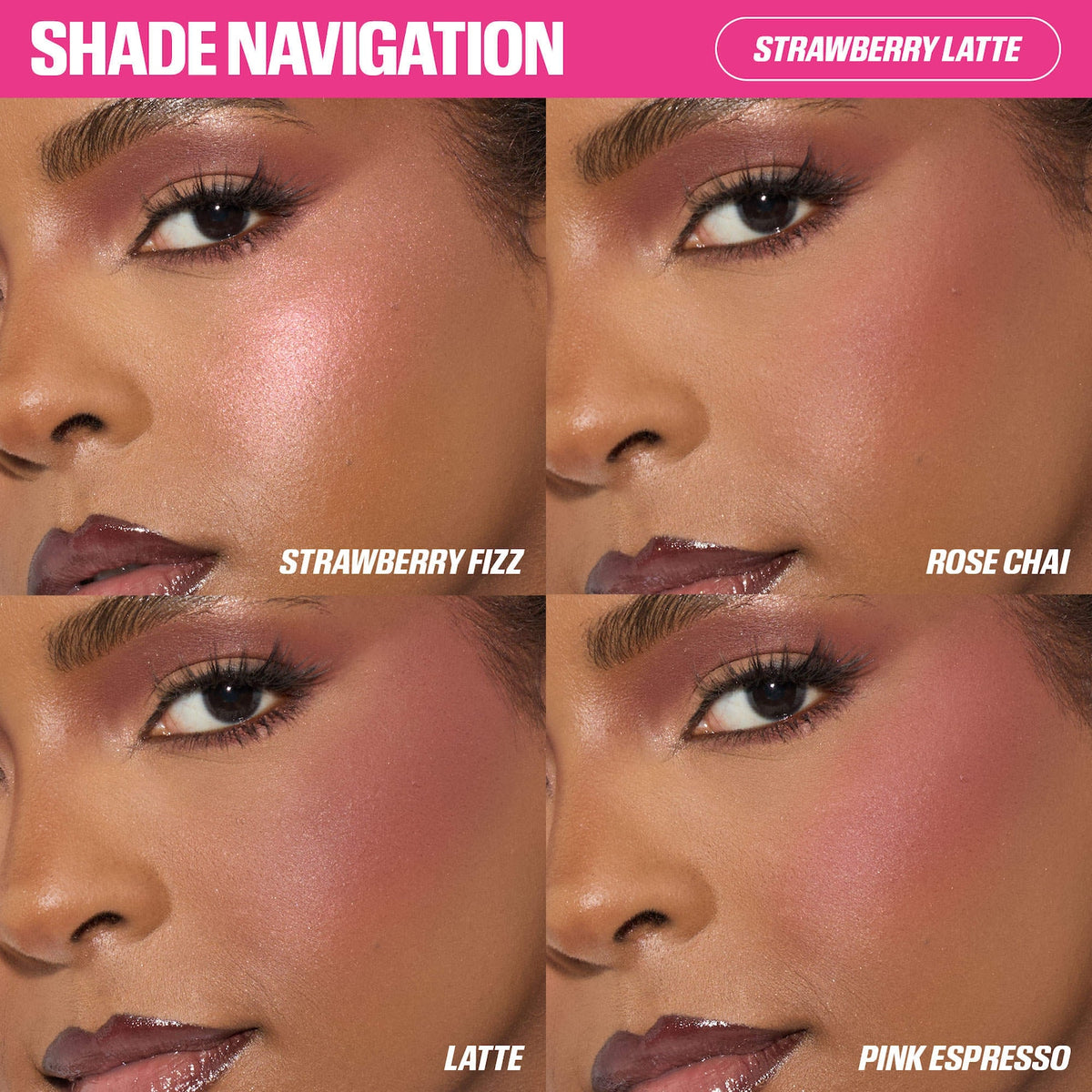 Huda Beauty Blush Filter Blurring Blushlighters Palette - Strawberry Latte - Strawberry Fizz, Rose Chai, Latte, Pink Espresso