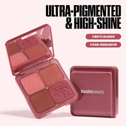 Huda Beauty Blush Filter Blurring Blushlighters Palette - Strawberry Latte - Strawberry Fizz, Rose Chai, Latte, Pink Espresso